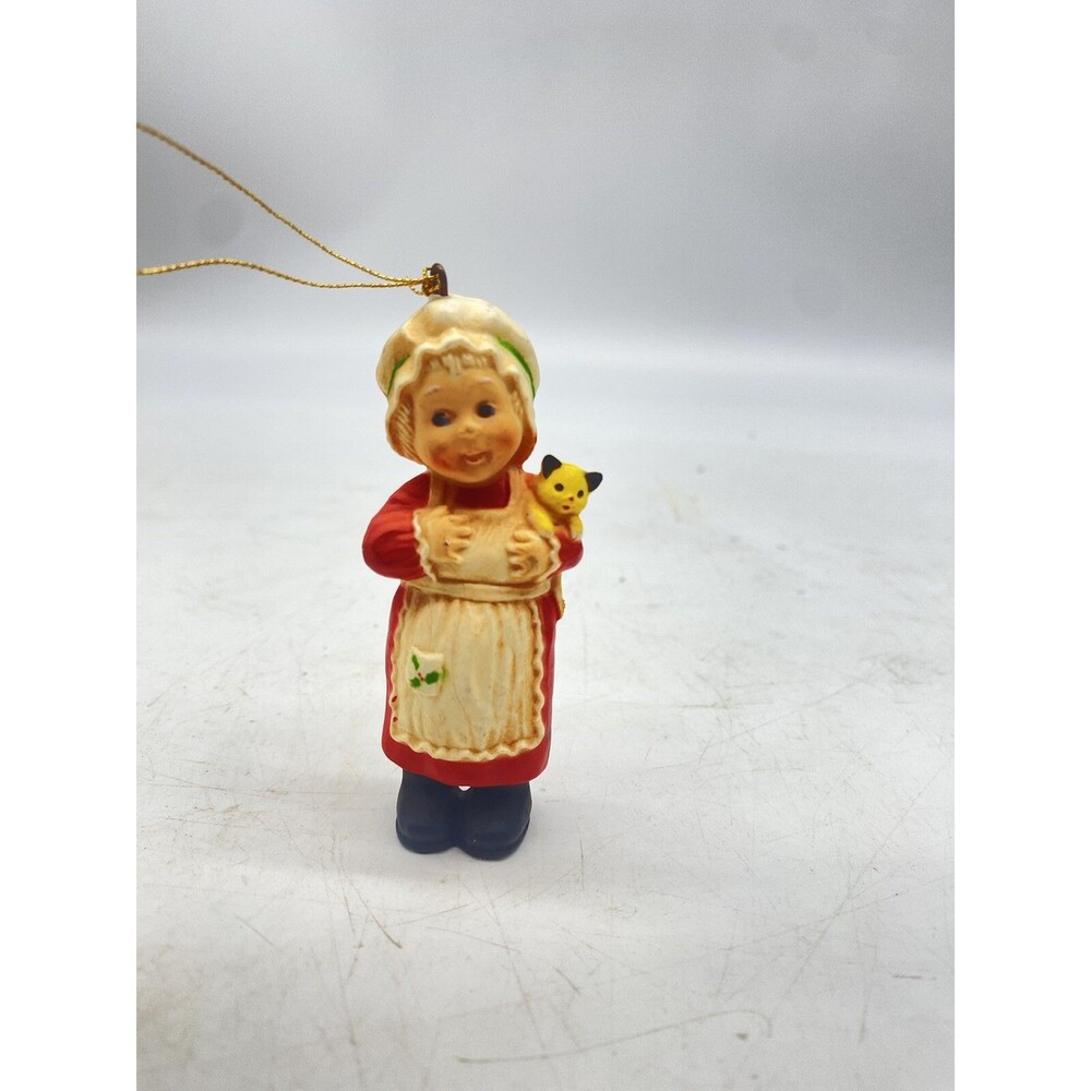 Vintage 1970s Mrs Claus  Or Grandma With Kitten  Christmas Ornament 3 in High